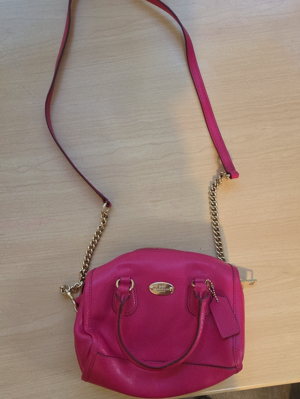 Coach Fuchsia Leather Crossbody Bag with Gold Hardware